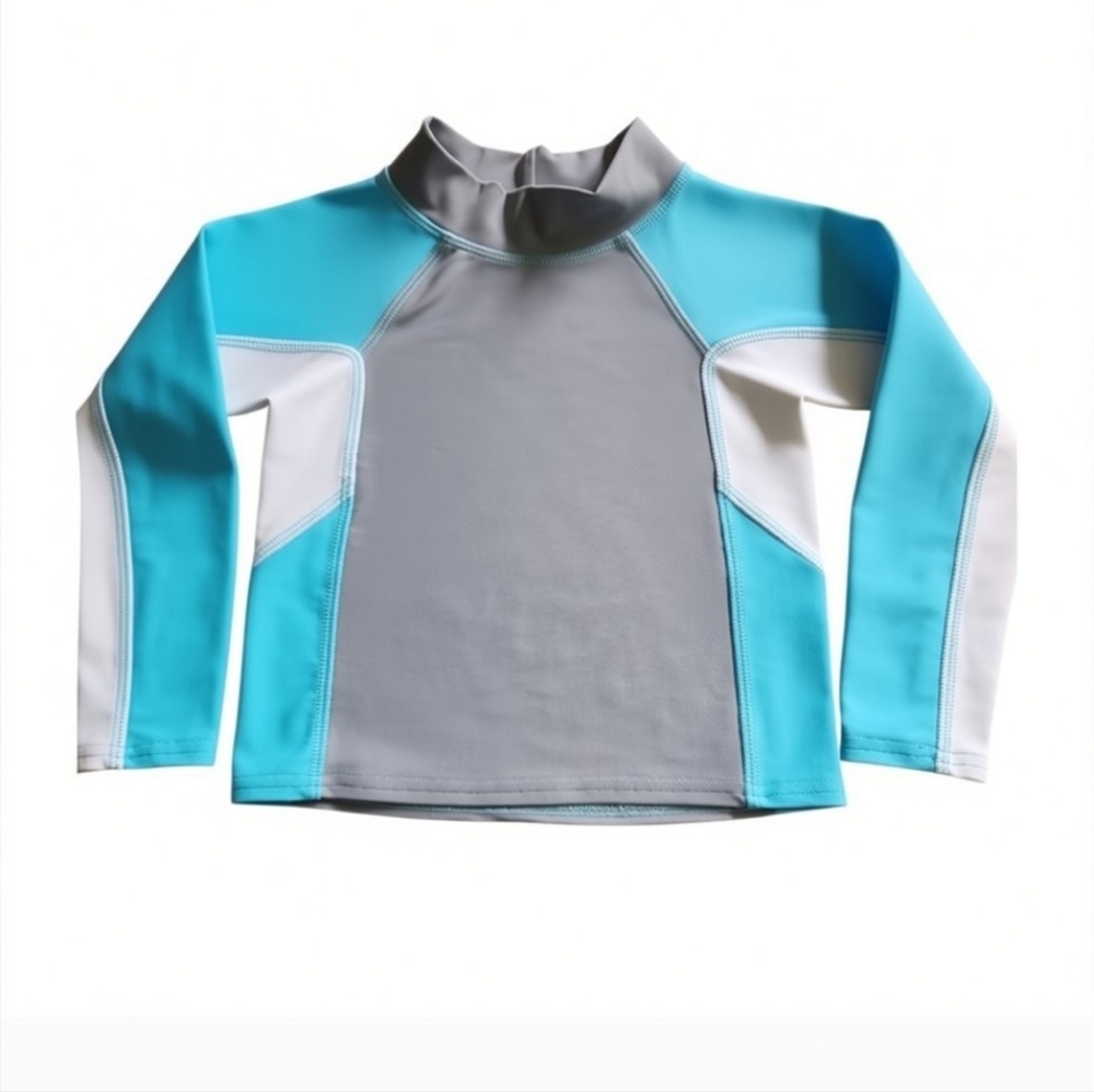 L.L.Bean Rashguard Swim Shirt 2T Turquoise Blue & Gray Long Sleeves